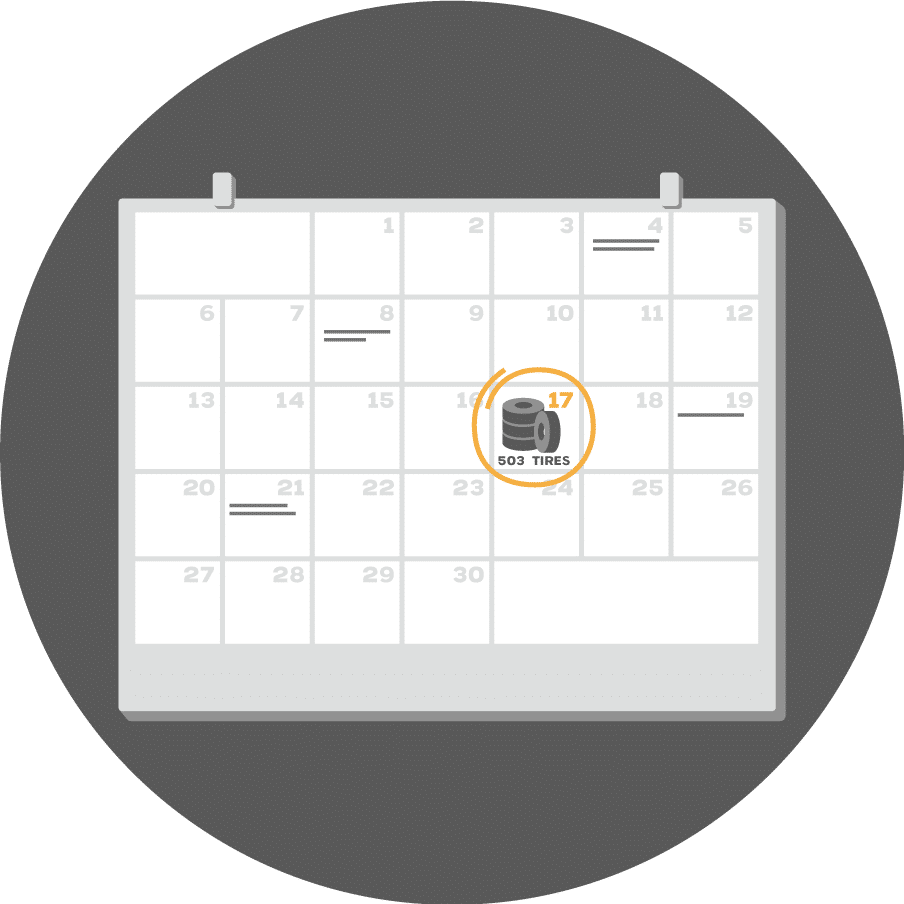 Picture of a calendar with the 17th circled for 503 Tires.