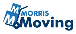 The logo for morris moving is blue and white.