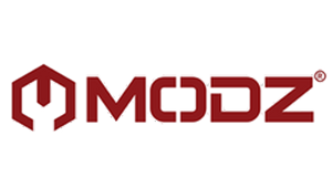 Logo for MODZ, a red hexagon icon and text.