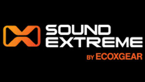Logo for Sound Extreme by ECOXGEAR, with an orange "X" icon next to white text on a black background.