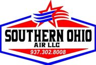The logo for southern ohio air llc is red , white and blue