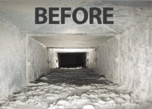 A before picture of a dirty air duct