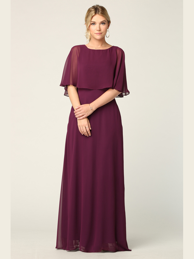 A woman is wearing a long purple dress with short sleeves - Salina, KS - Princess & Penguin Formalwear