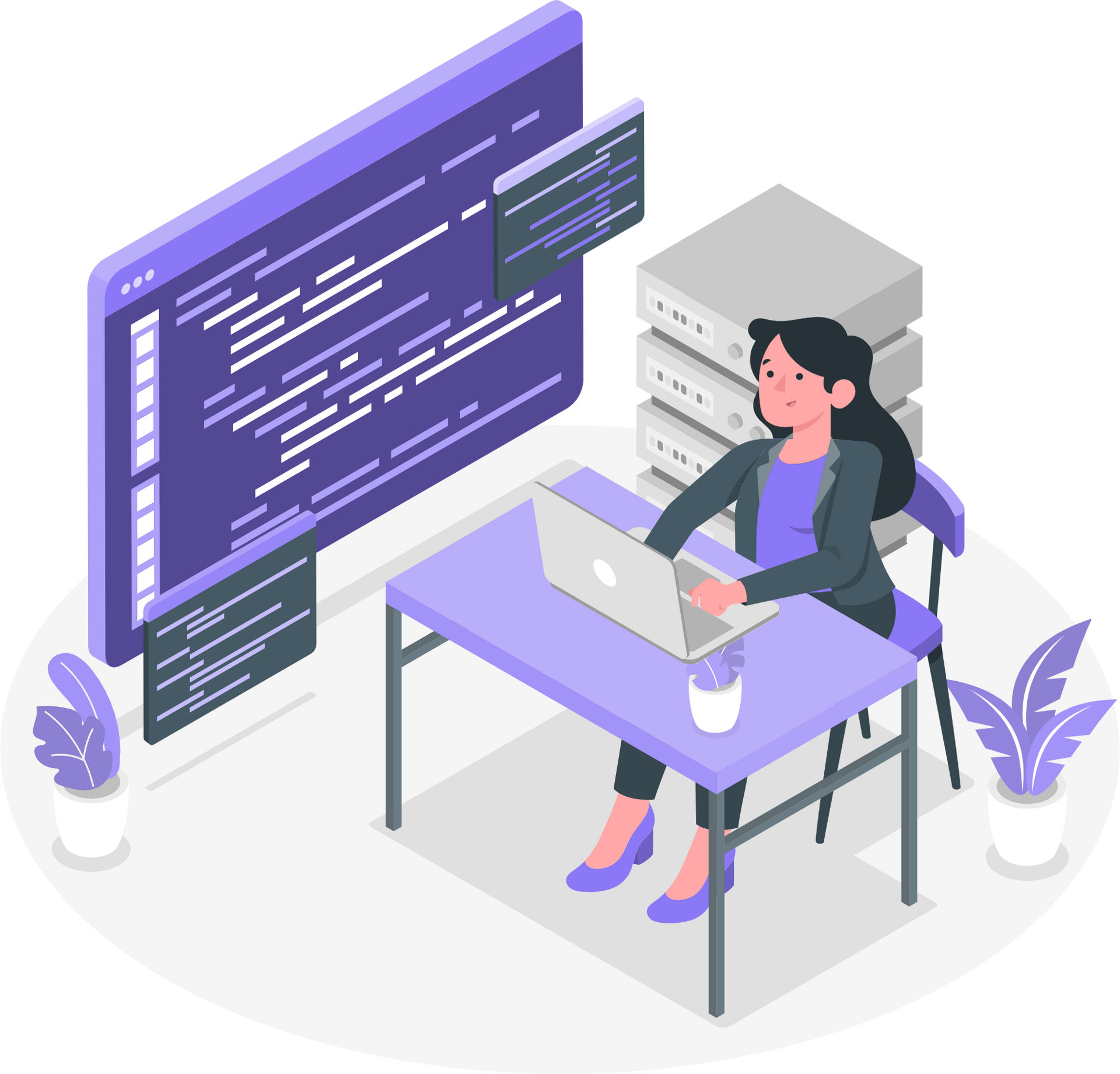 A woman is sitting at a desk using a laptop computer.