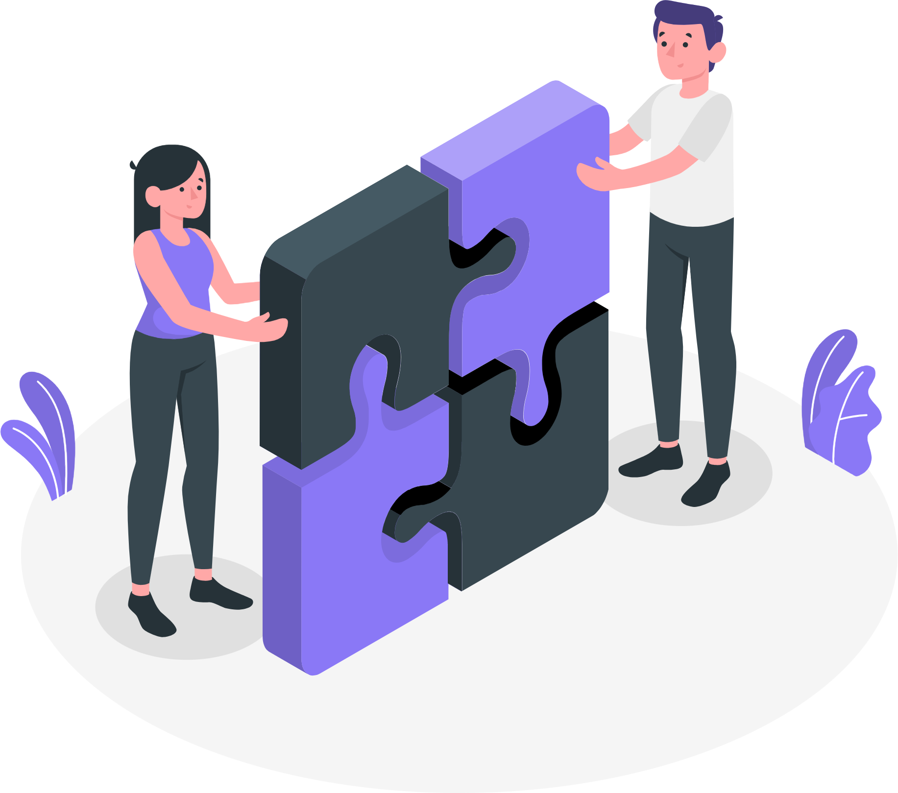 A man and a woman are putting together a puzzle.