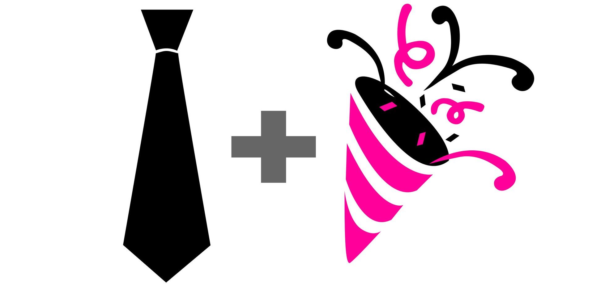 A black tie is next to a pink party cone