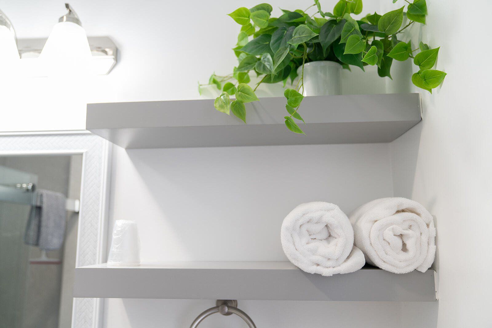 open shelves with towels