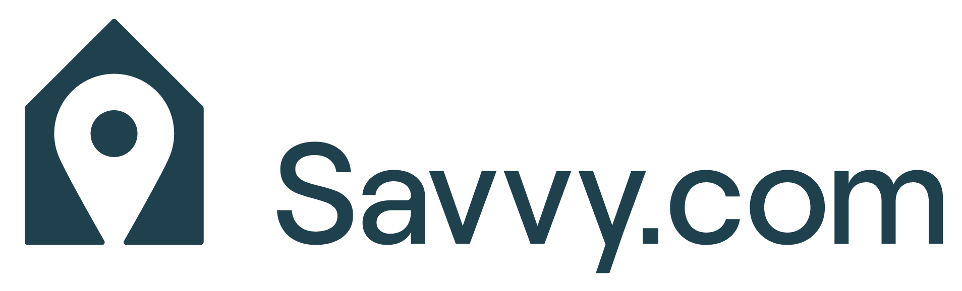 The logo for savvy.com is a house with a point on it.