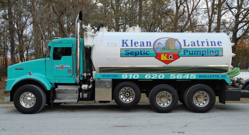 A blue septic truck from klean latrine pumping