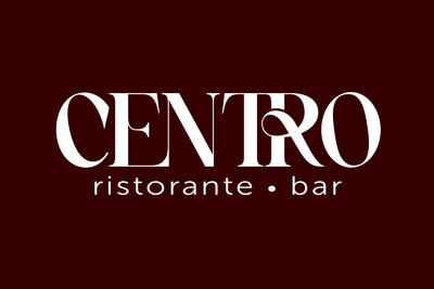 CENTRO ristorante bar logo in white on a dark red background