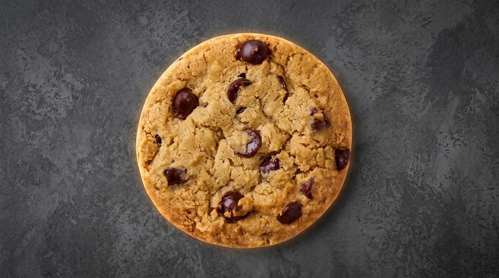 Chocolate chip cookie on a dark textured background