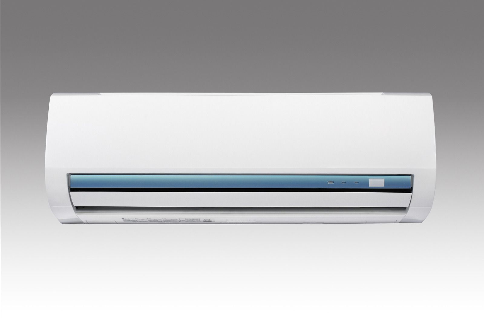 White wall-mounted air conditioner with a blue front panel