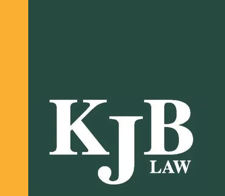 KJB Law logo: White initials KJB on a dark green background with 