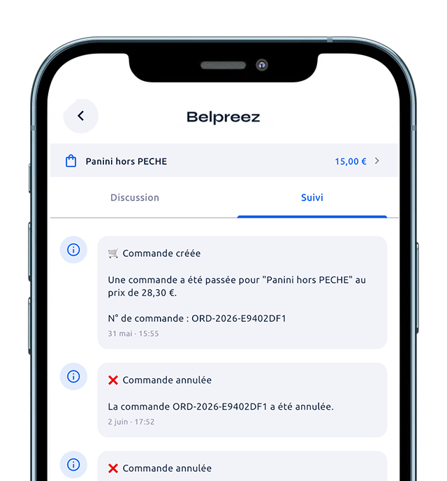 Écran de téléphone affichant une conversation par messagerie. L'utilisateur s'informe sur la réactivité et la disponibilité d'un produit.