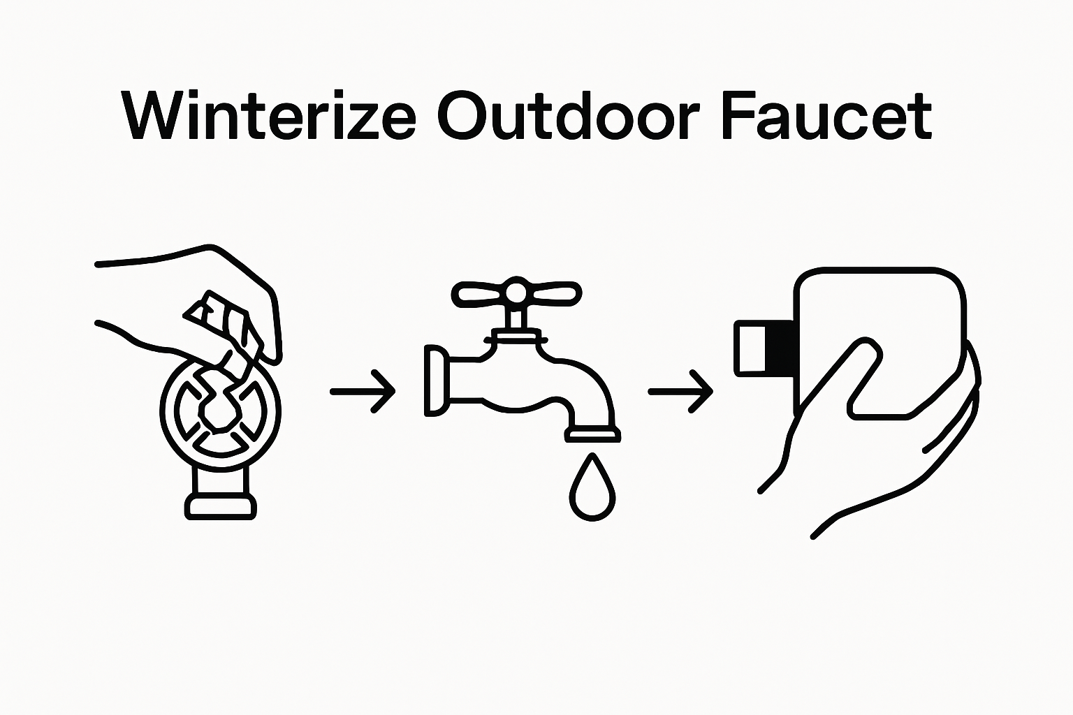 Winterizing an outdoor faucet: turn off water supply, drain faucet, then add a cover.