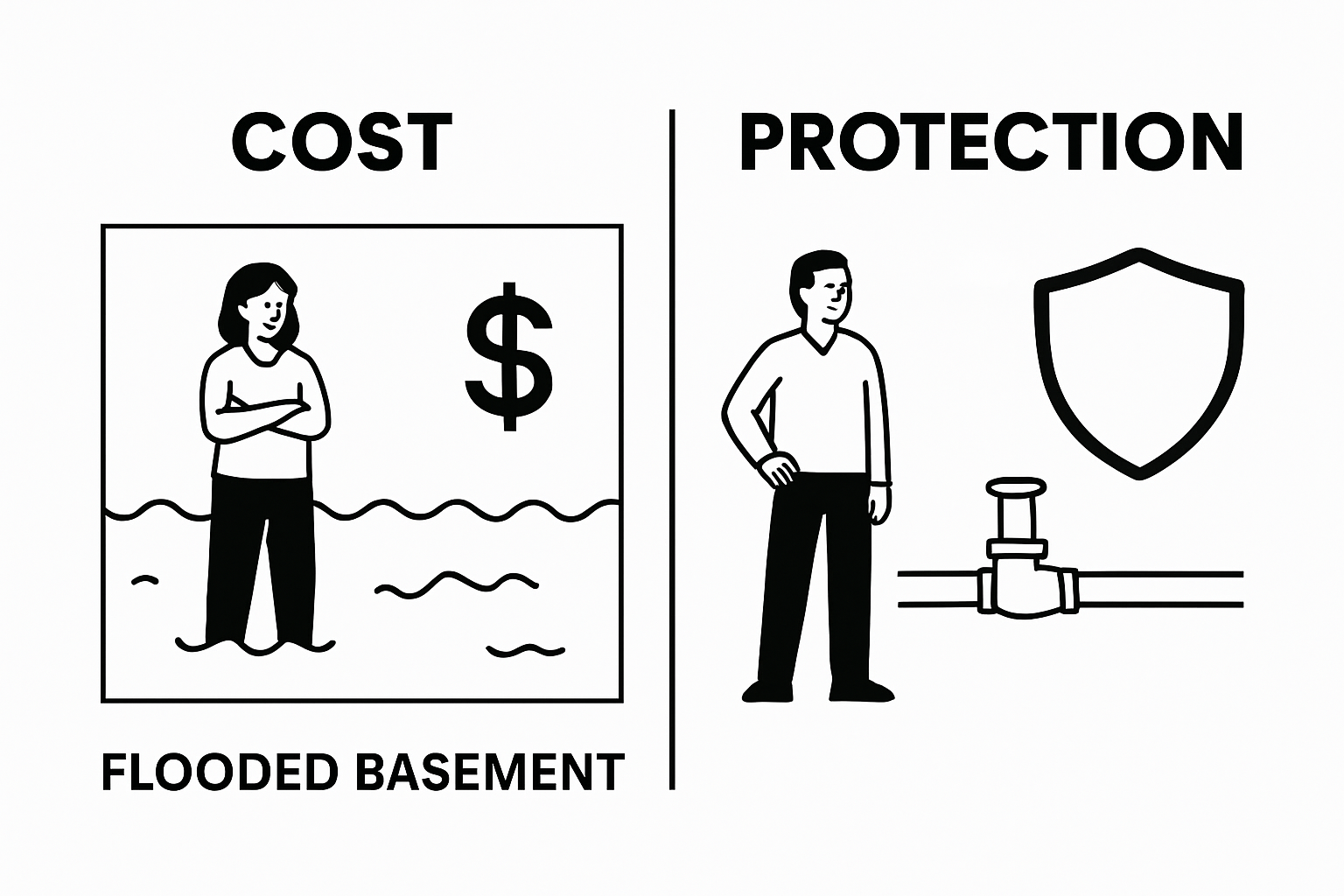 Visual comparison of water damage costs with and without a backwater valve