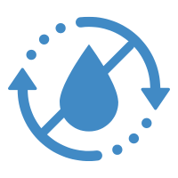 A blue icon of a drop of water in a circle with arrows pointing in opposite directions.