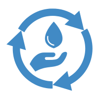 A hand is holding a drop of water in a circle of arrows.