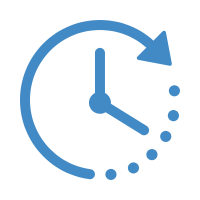 A blue clock with an arrow pointing to the right.