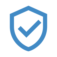 A blue shield with a check mark inside of it.