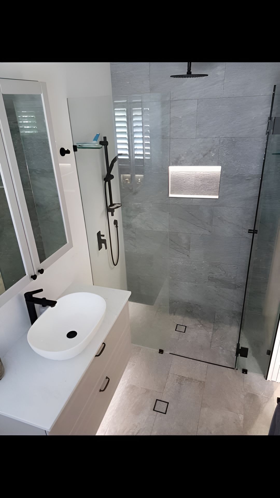 A Bathroom With A Sink And A Walk In Shower — Casino Plumbing In Casino, NSW