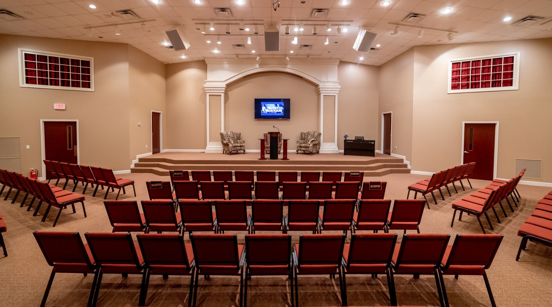 Thoughtfully prepared chapel space for memorial and celebration-of-life services in Greenville, SC.