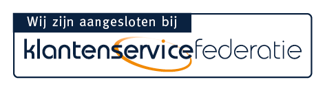 A blue and orange logo for klantenservice federatie