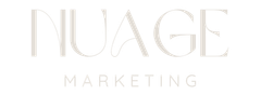 NUAGE Marketing logo in light beige text on a white background