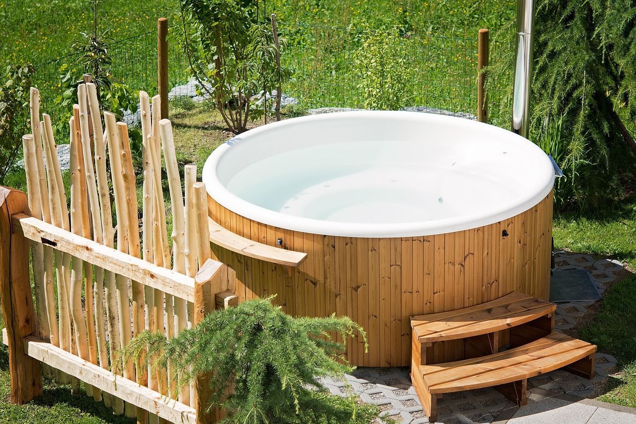 hot tub in backyard on a sunny day