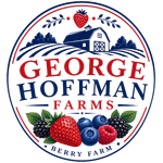 George Hoffman Farms logo with barn, berries, and &ldquo;Berry Farm&rdquo; text in red, navy, and green