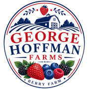 George Hoffman Farms logo with barn, berries, and &ldquo;Berry Farm&rdquo; text in red, navy, and green