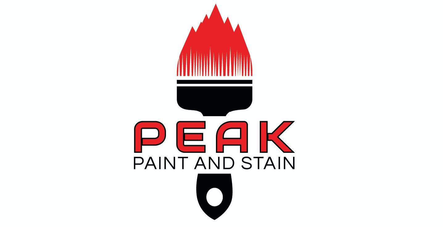 Logo: Red paintbrush with the word "PEAK" above "PAINT AND STAIN".
