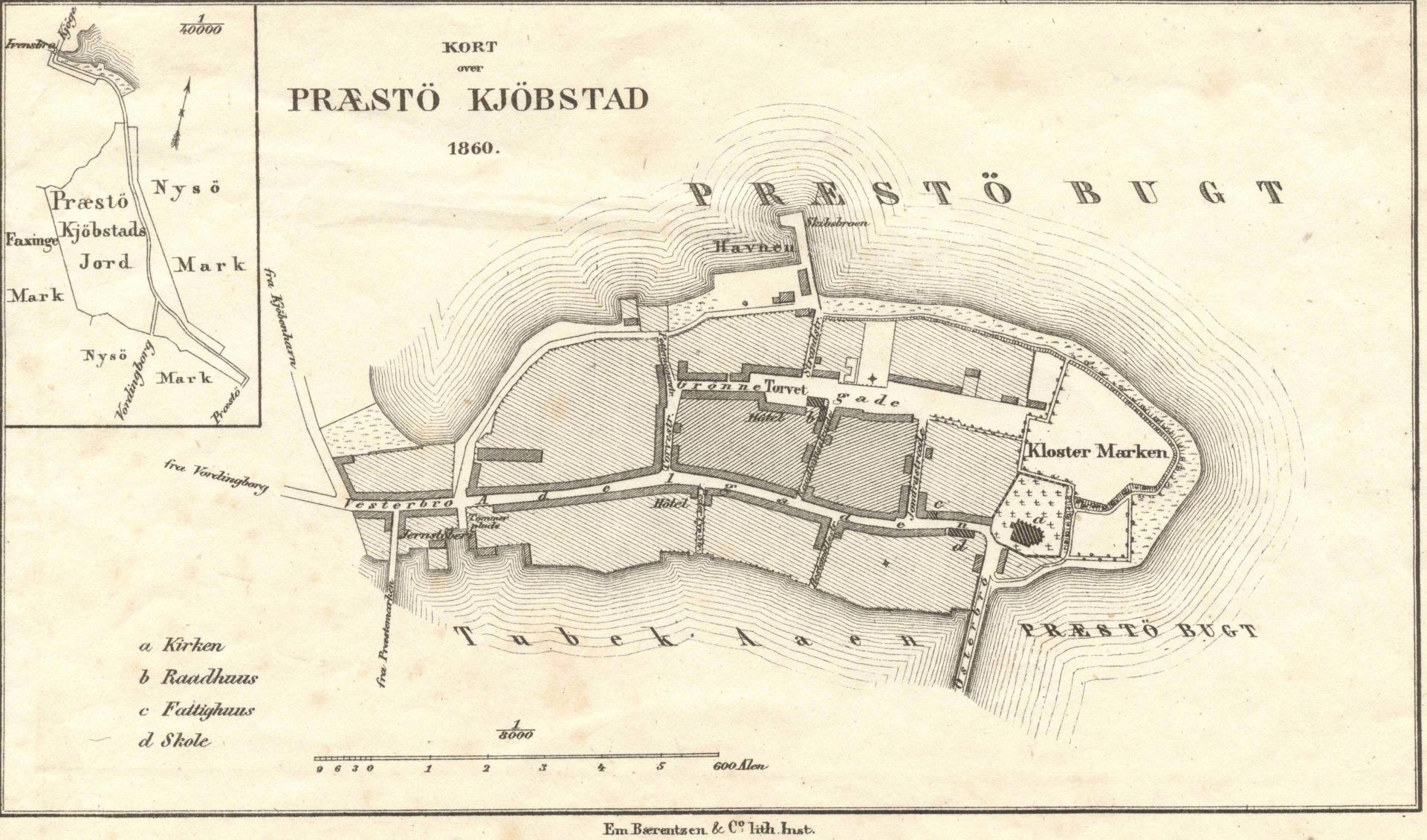 Kobberstik eller tegning: Kort over Præstø 1860