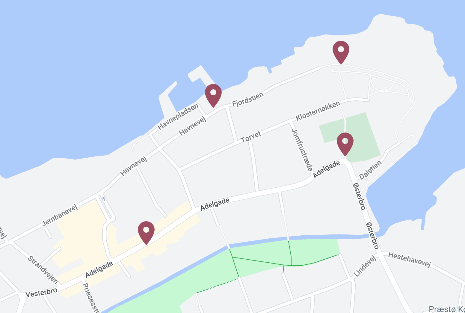 Kort der viser toilet muligheder i Præstø