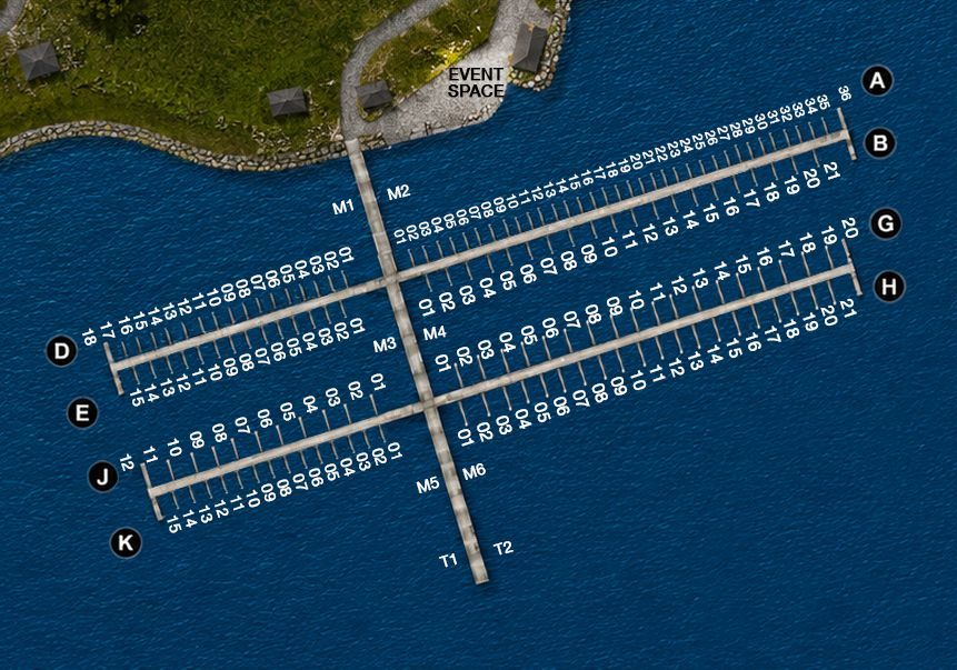 A blue and white map of point bay marina