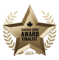 A gold star with the words canadian choice award finalist 2024 on it