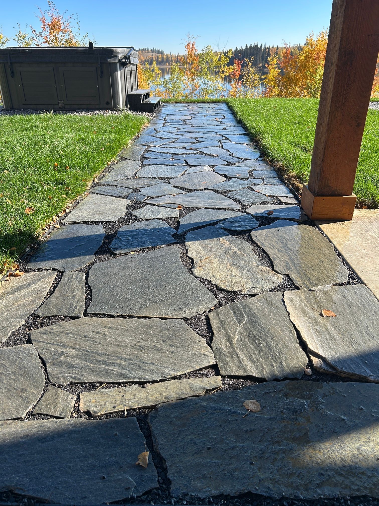 flagstone walkway at cabin smokey lake