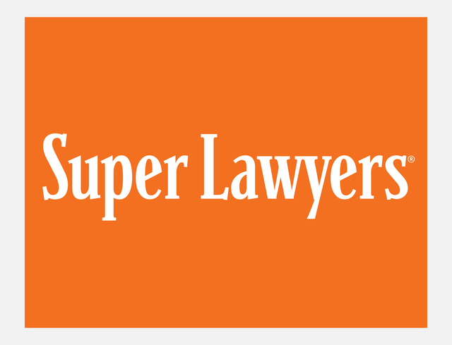 The logo for super lawyers is orange and white on a white background.