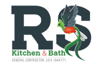 RS Kitchen & Bath logo with a colorful bird and green text on a white background