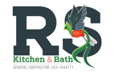 RS Kitchen & Bath logo with a colorful bird and green text on a white background