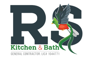 RS Kitchen & Bath logo with a colorful bird and green text on a white background