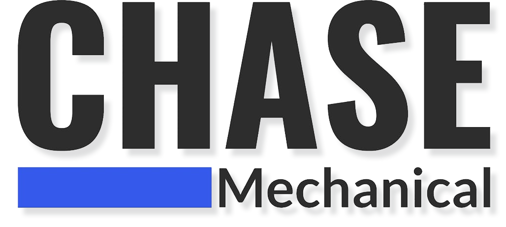 The logo for chase mechanical is black and blue