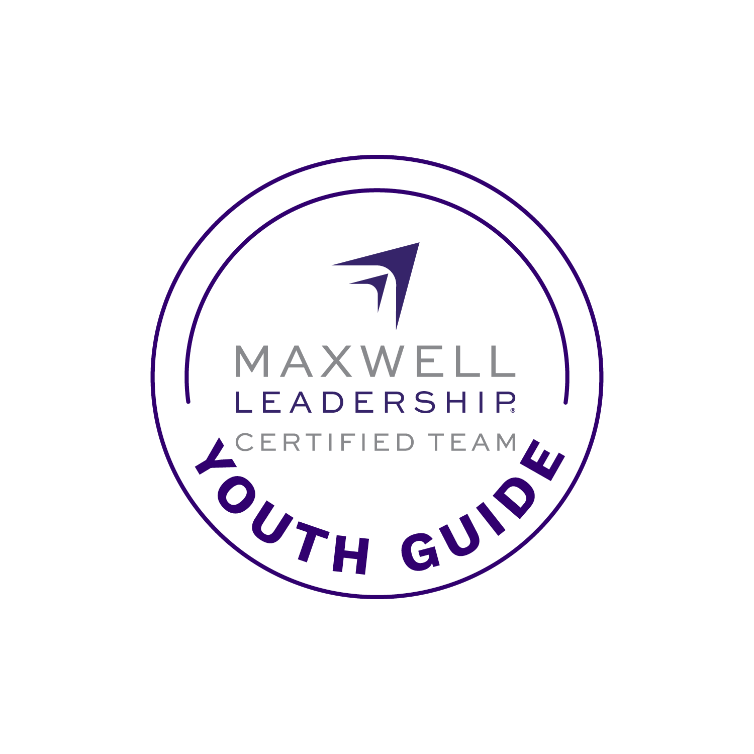 Purple circular logo with 