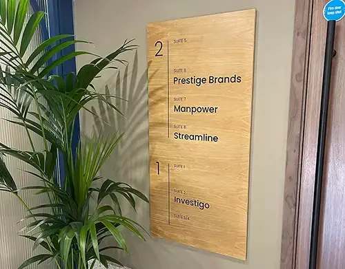 Clockhouse Court plywood corporate signage