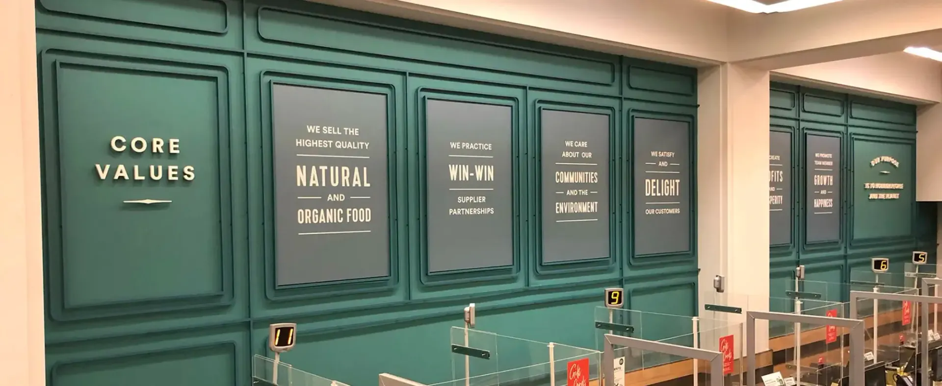 Whole Foods Market, Kensington core values signage