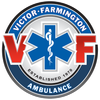 Victor-Farmington Ambulance logo with blue Star of Life, red initials, and “Established 1970” text