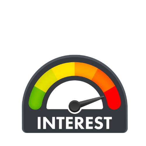 Interest gauge with needle near the red zone, indicating high interest rate.