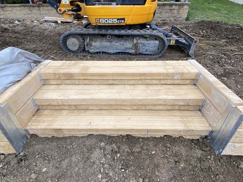 Three-step Stone Staircase Under Construction — Concrete Sleepers NSW - Port Macquarie in Sancrox, NSW
