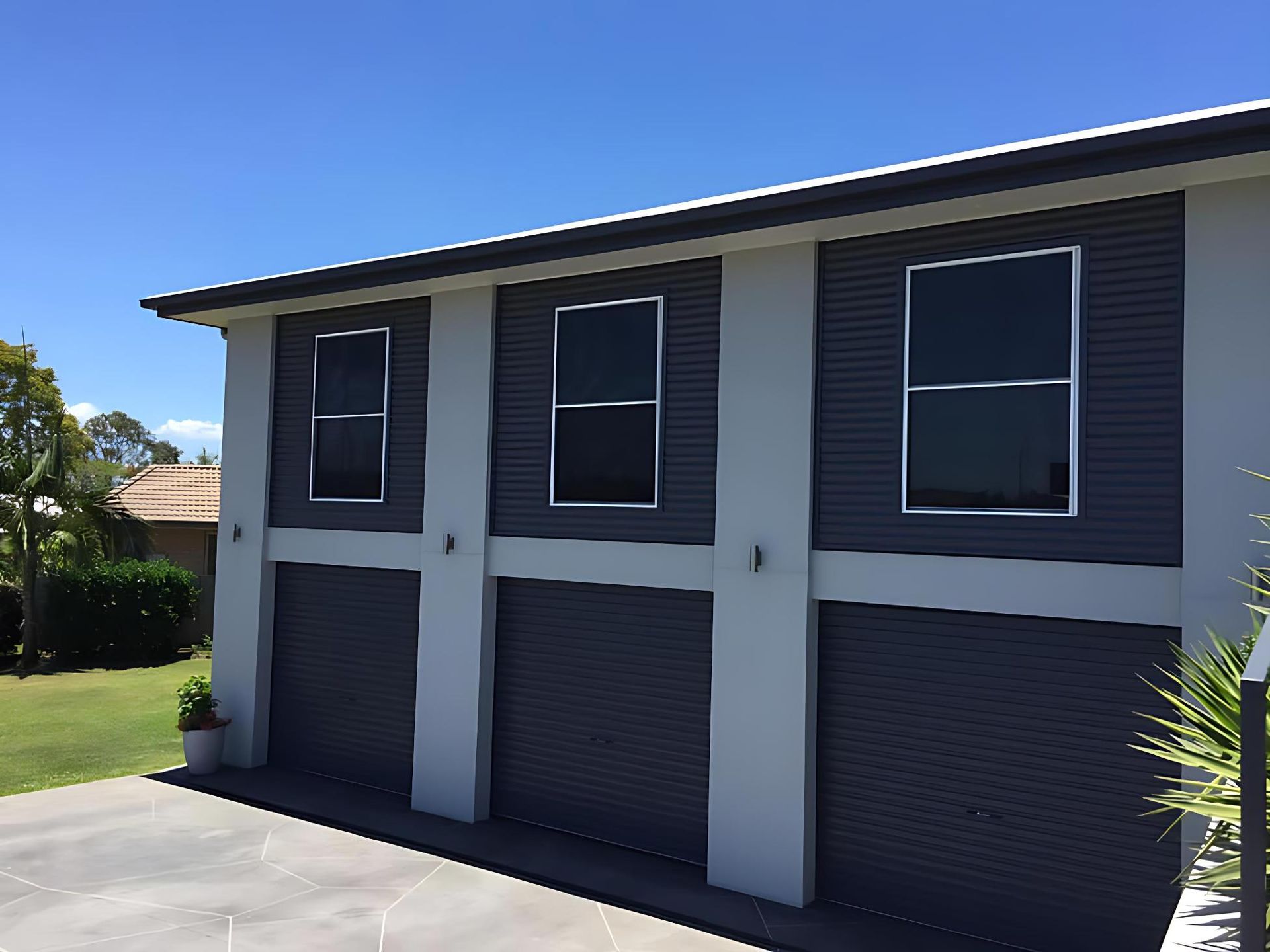 House exterior with tinted windows.