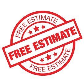 A red free estimate stamp on a white background